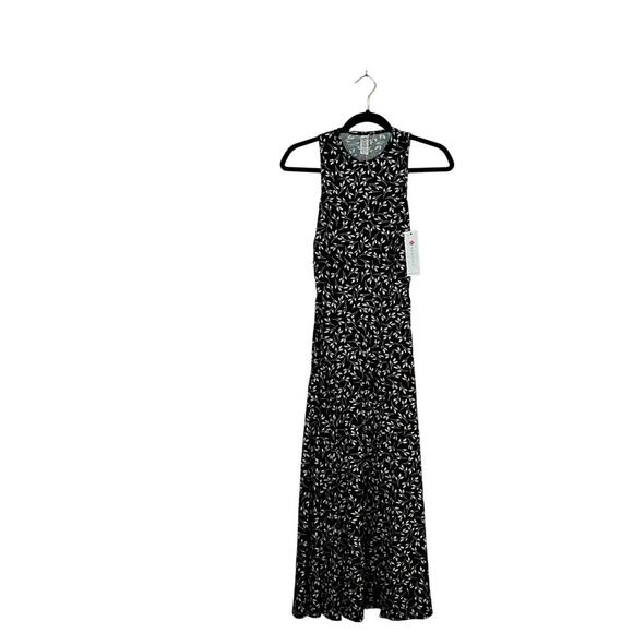 New KiraGrace Ruched High-Neck Dress Petite Leaves Flowy Stretch Viscose Small - Picture 1 of 7